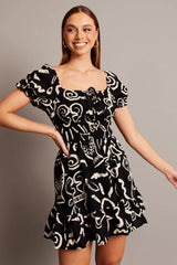 Black Abstract Fit And Flare Dress Mini