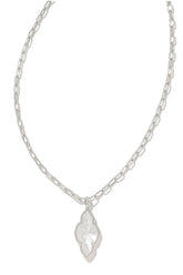 Abbie Silver Pave Frame Large Long Pendant Necklace Ivory Mother Of Pearl