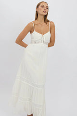 White Maxi Dress Strappy Lace Trim