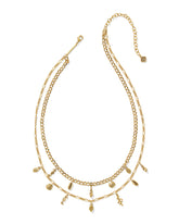 Alexa Vintage Gold Multi Strand Necklace White Crystal