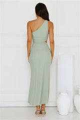 Style Capital One Shoulder Mesh Maxi Dress Sage