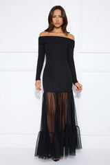 Captivating Gaze Off Shoulder Maxi Dress Black