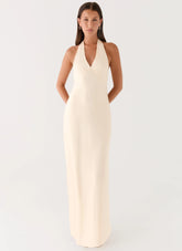 Heavy Hearted Satin Maxi Dress - Pearl