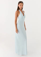 Heavy Hearted Satin Maxi Dress - Ice Blue