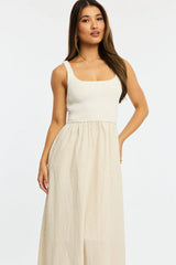 Beige Stripe Knit Dress Maxi