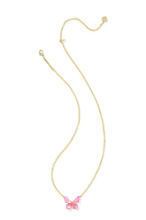 Bianca Butterfly Gold Short Pendant Necklace Iridescent Pink Mix