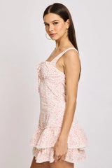 White Ditsy Mini Dress Frilled Hem