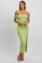 Green Bodycon Dress One Shoulder Maxi