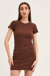 Brown Dress Short Sleeve Crew Neck