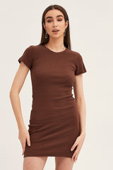 Brown Dress Short Sleeve Crew Neck
