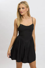 Black Fit And Flare Dress Drop Waist Mini