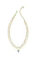 Melody Bird Gold Multi Strand Necklace Teal Crystal