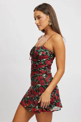 Red Floral Mini Dress Bias