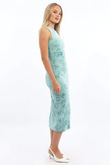 Green Bodycon Dress Round Neck Sleeveless Burnout