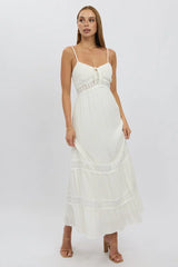 White Maxi Dress Strappy Lace Trim