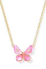 Bianca Butterfly Gold Short Pendant Necklace Iridescent Pink Mix