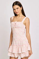 White Ditsy Mini Dress Frilled Hem