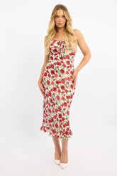 White Floral Midi Dress Bias Chiffon