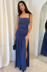 Blue Maxi Dress Front Split