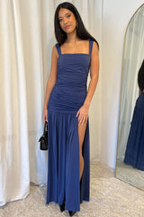 Blue Maxi Dress Front Split