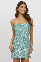 Blue Bodycon Dress Sequin Strapless