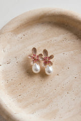 Plated Daisy Diamond Flower Earrings Gold