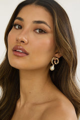 Annetta Spiral Drop Earrings Gold/Pearl
