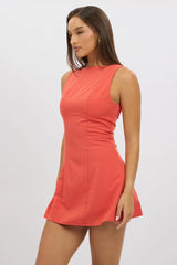 Red Mini Dress Boat Neck