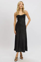 Black Maxi Dress Back Tie Satin