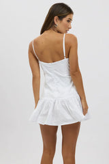 White Fit And Flare Dress Drop Waist