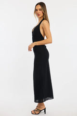 Black Halter Neck Dress Eyelet Fabric