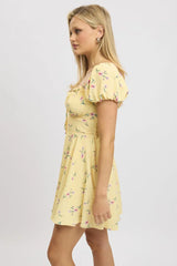 Yellow Floral Fit And Flare Dress Mini