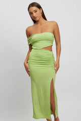 Green Bodycon Dress One Shoulder Maxi