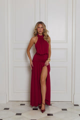 Rosé Petal Dreams Halter Maxi Dress Berry