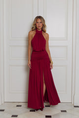 Rosé Petal Dreams Halter Maxi Dress Berry