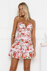 Flamingo Flame Strapless Mini Dress Pink