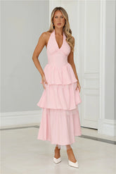 Twinkle Into Night Tulle Halter Maxi Dress Pink
