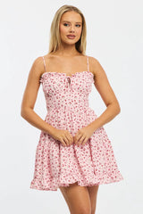 Pink Ditsy Fit And Flare Dress Mini