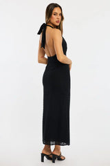 Black Halter Neck Dress Eyelet Fabric