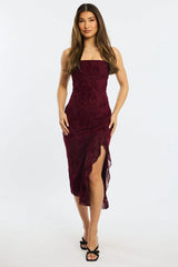 Red Black Bodycon Dress Lace Mini