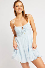 Blue Fit And Flare Dress Mini Tiered