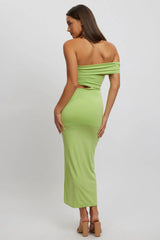 Green Bodycon Dress One Shoulder Maxi