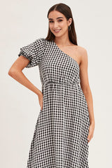 Stripe Check One Shoulder Midi Dress