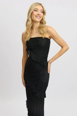 Black Bodycon Dress Boob Tube Ruffle Midi Lace