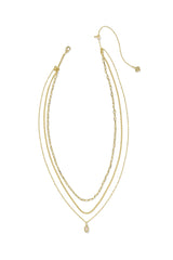 Mini Elisa Gold Triple Strand Necklace Iridescent Drusy