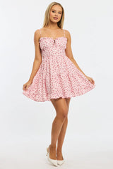 Pink Ditsy Fit And Flare Dress Mini