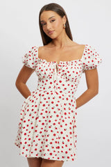 Red Ditsy Fit And Flare Dress Mini