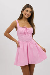 Pink Check Fit And Flare Dress Mini