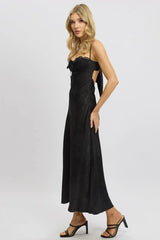 Black Maxi Dress Back Tie Satin