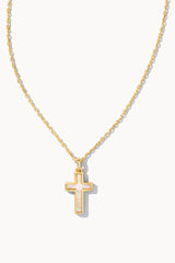 Cross Pendant Necklace Gold White Opal